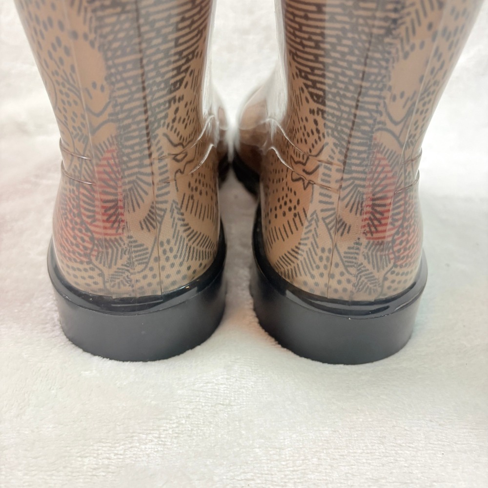 Burberry Rain Boots Women Size 40 Tan Nova Check Floral Tall Rubber GUC - Picture 8 of 14